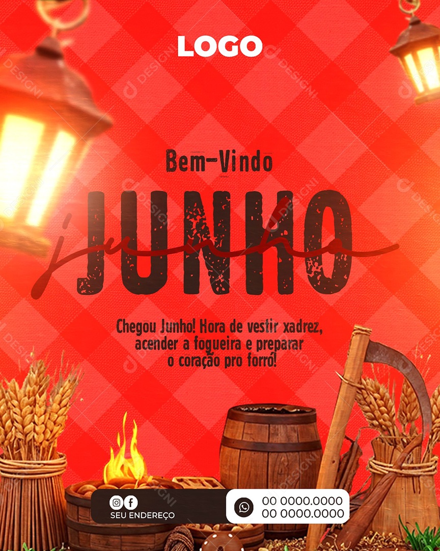 Feed Bem-Vindo Junho Vermelho Social Media PSD Editável