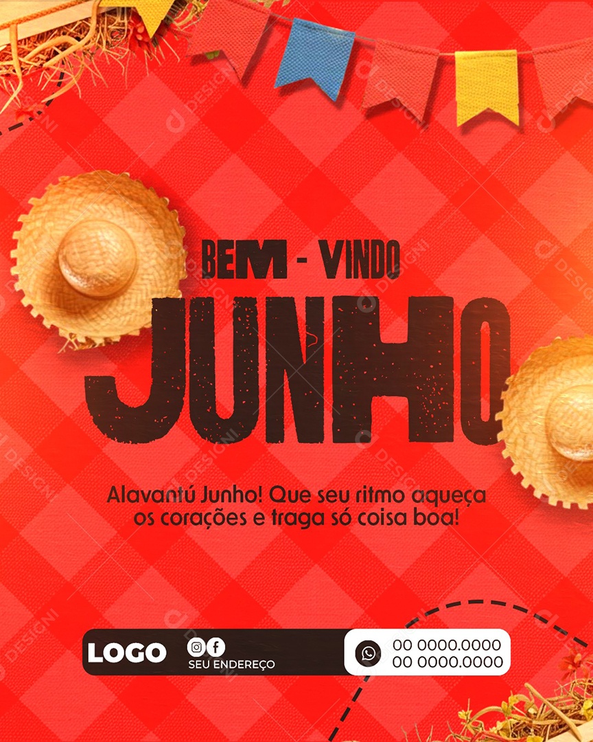 Feed Bem-Vindo Junho Vermelho Social Media PSD Editável