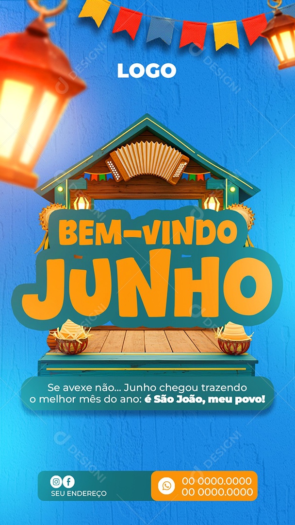 Story Bem-Vindo Junho Azul Social Media PSD Editável