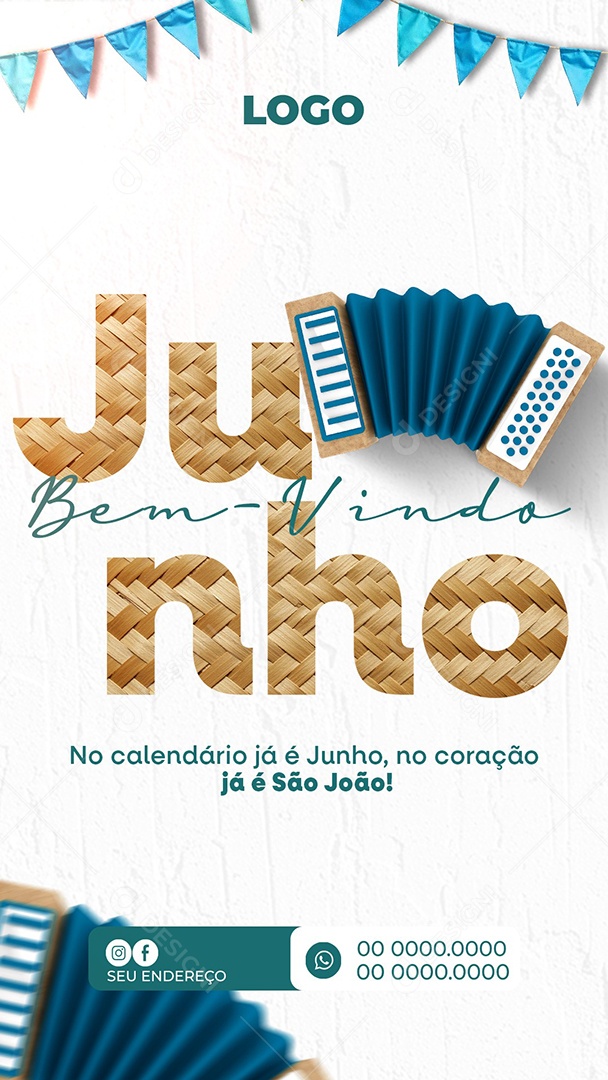 Story Bem-Vindo Junho Branco Social Media PSD Editável