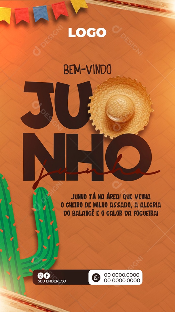 Story Bem-Vindo Junho Marrom Social Media PSD Editável