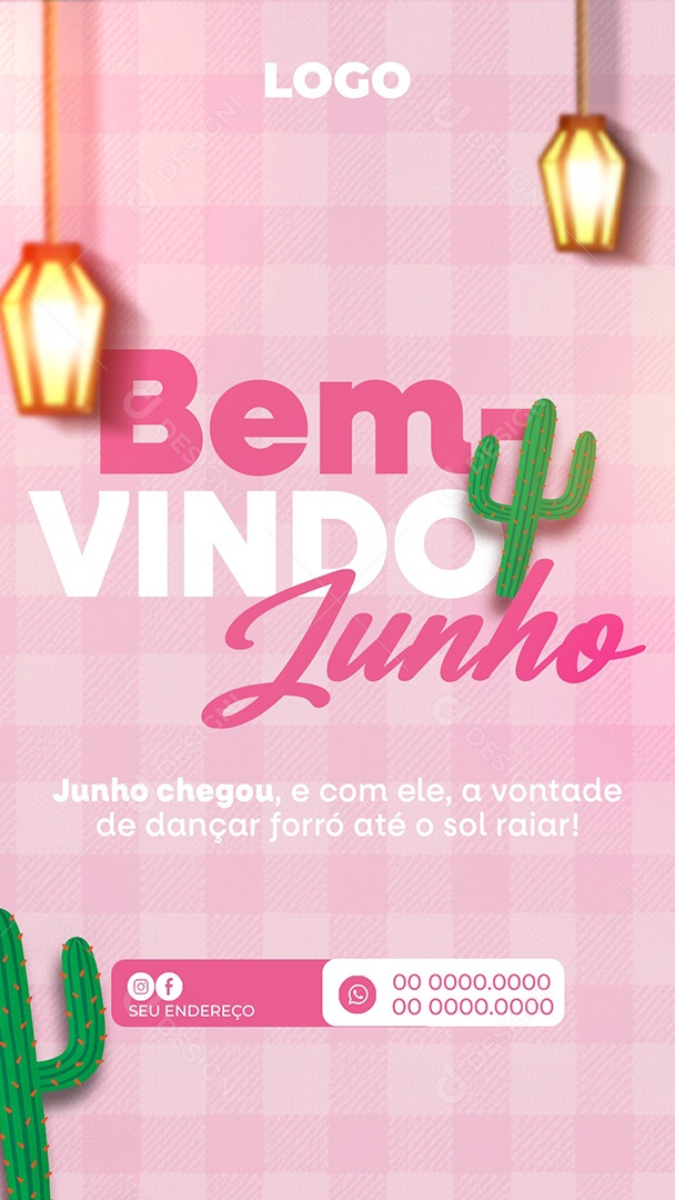 Story Bem-Vindo Junho Rosa Social Media PSD Editável