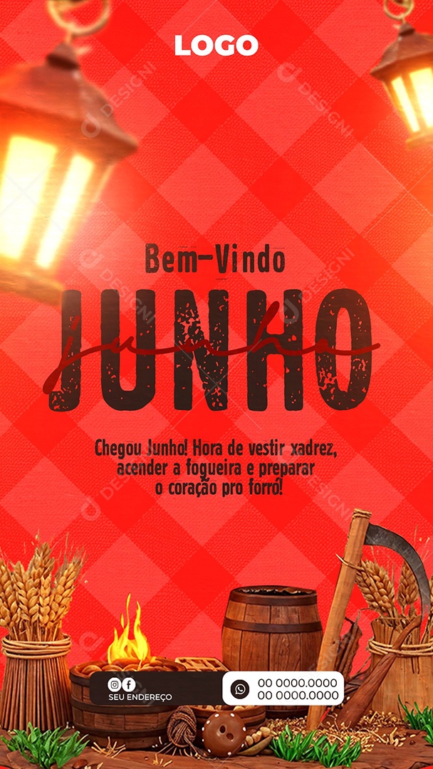 Story Bem-Vindo Junho Vermelho Social Media PSD Editável