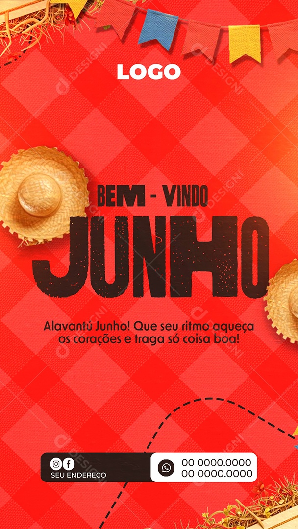 Story Bem-Vindo Junho Vermelho Social Media PSD Editável