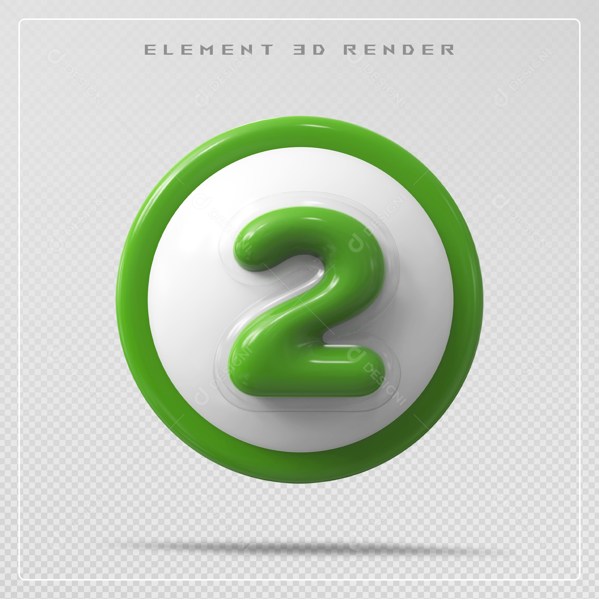Elemento 3D Número 2 Verde para Composição PSD