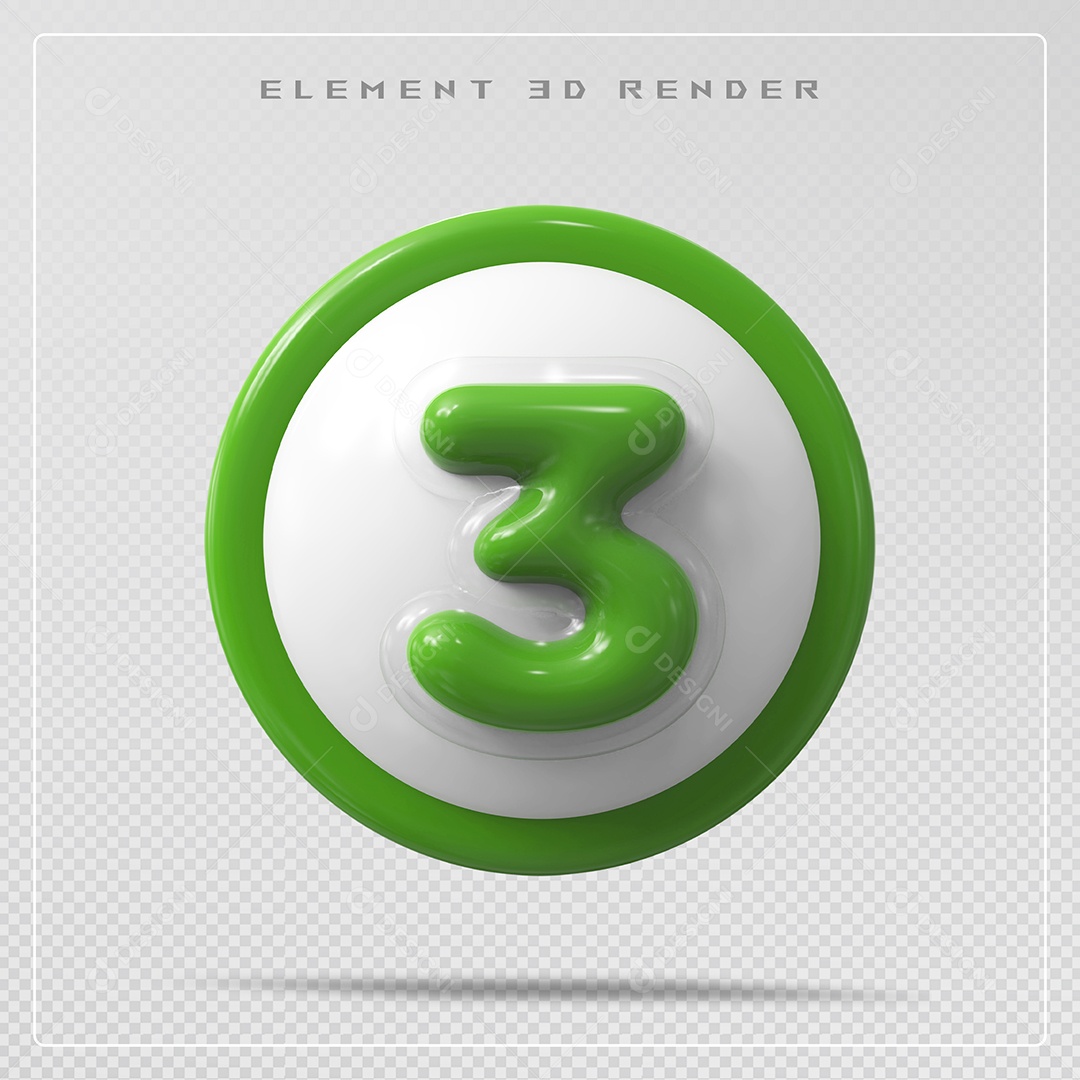 Elemento 3D Número 3 Verde para Composição PSD