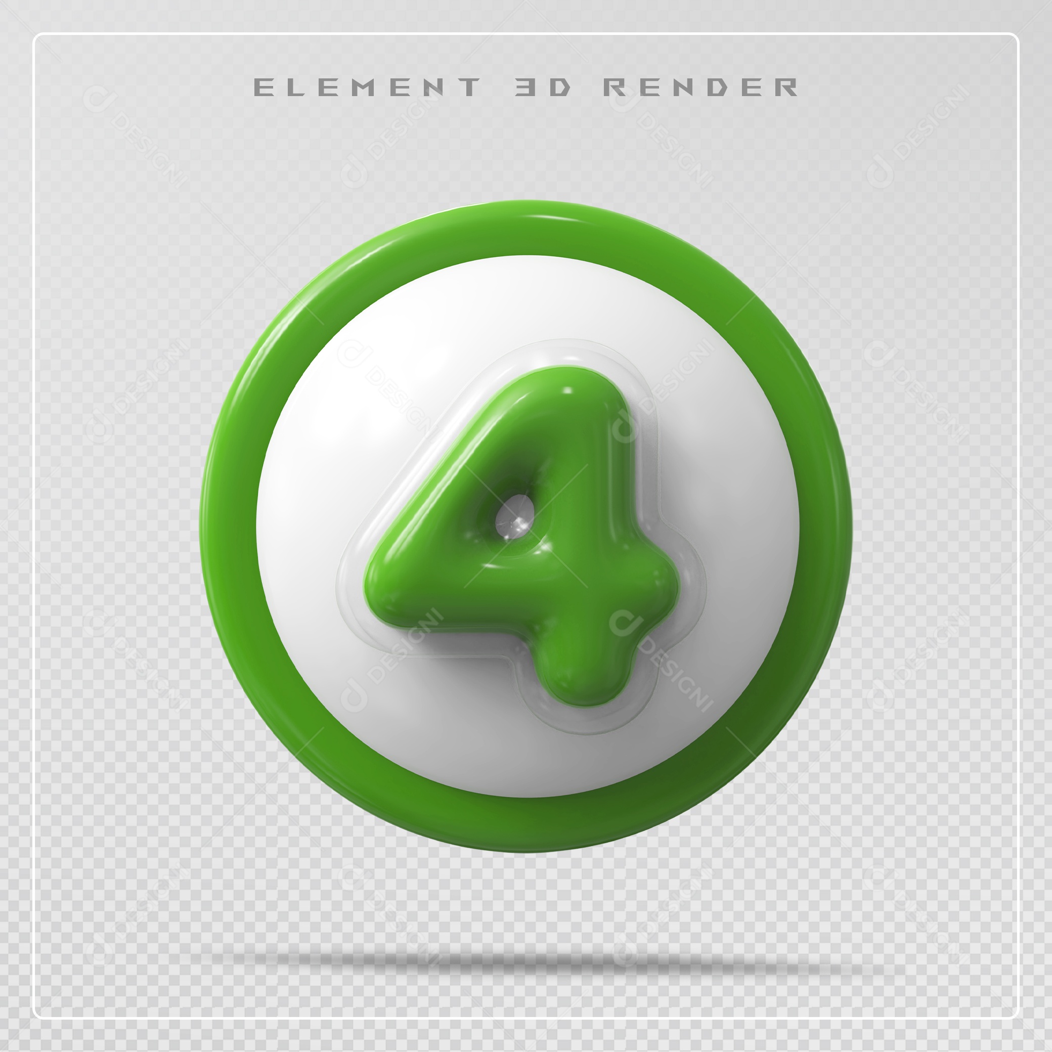 Elemento 3D Número 4 Verde para Composição PSD