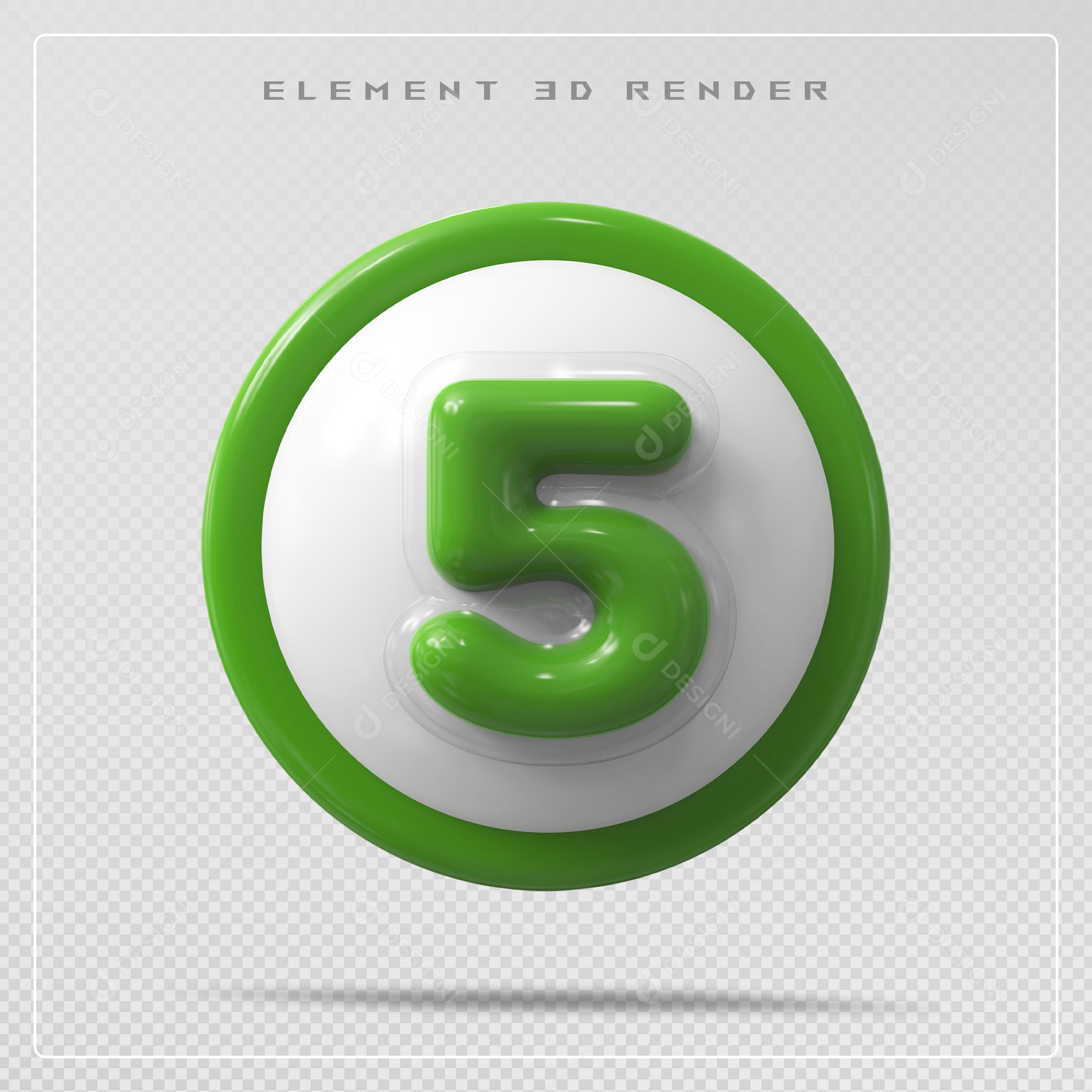 Elemento 3D Número 5 Verde para Composição PSD