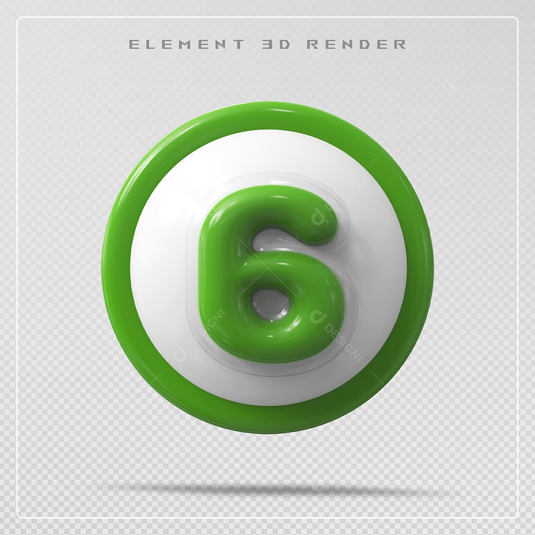 Elemento 3D Número 6 Verde para Composição PSD