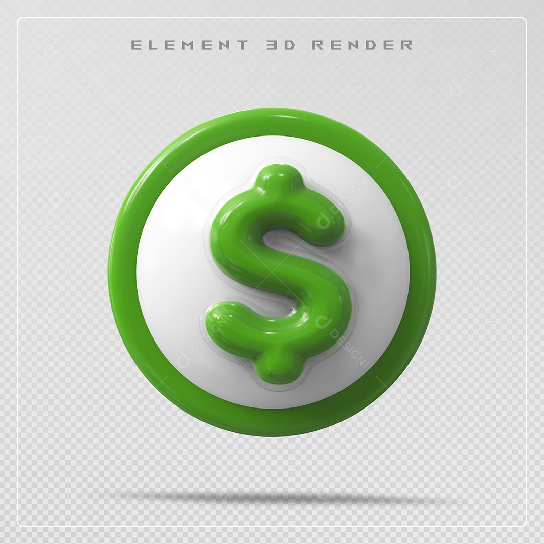 Elemento 3D Cifrão Verde Para Composição PSD