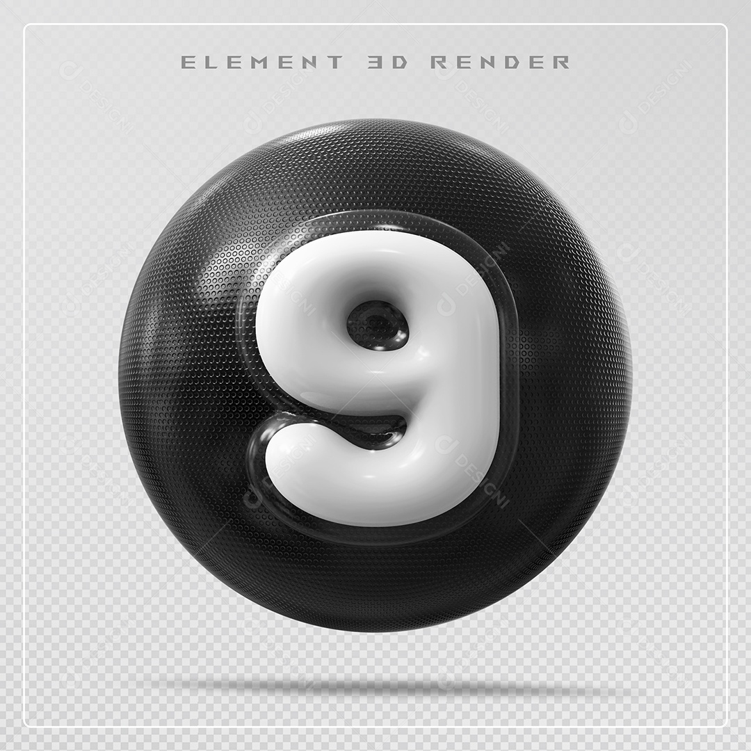 Elemento 3D Bola De Número 9 Branco para Composição PSD