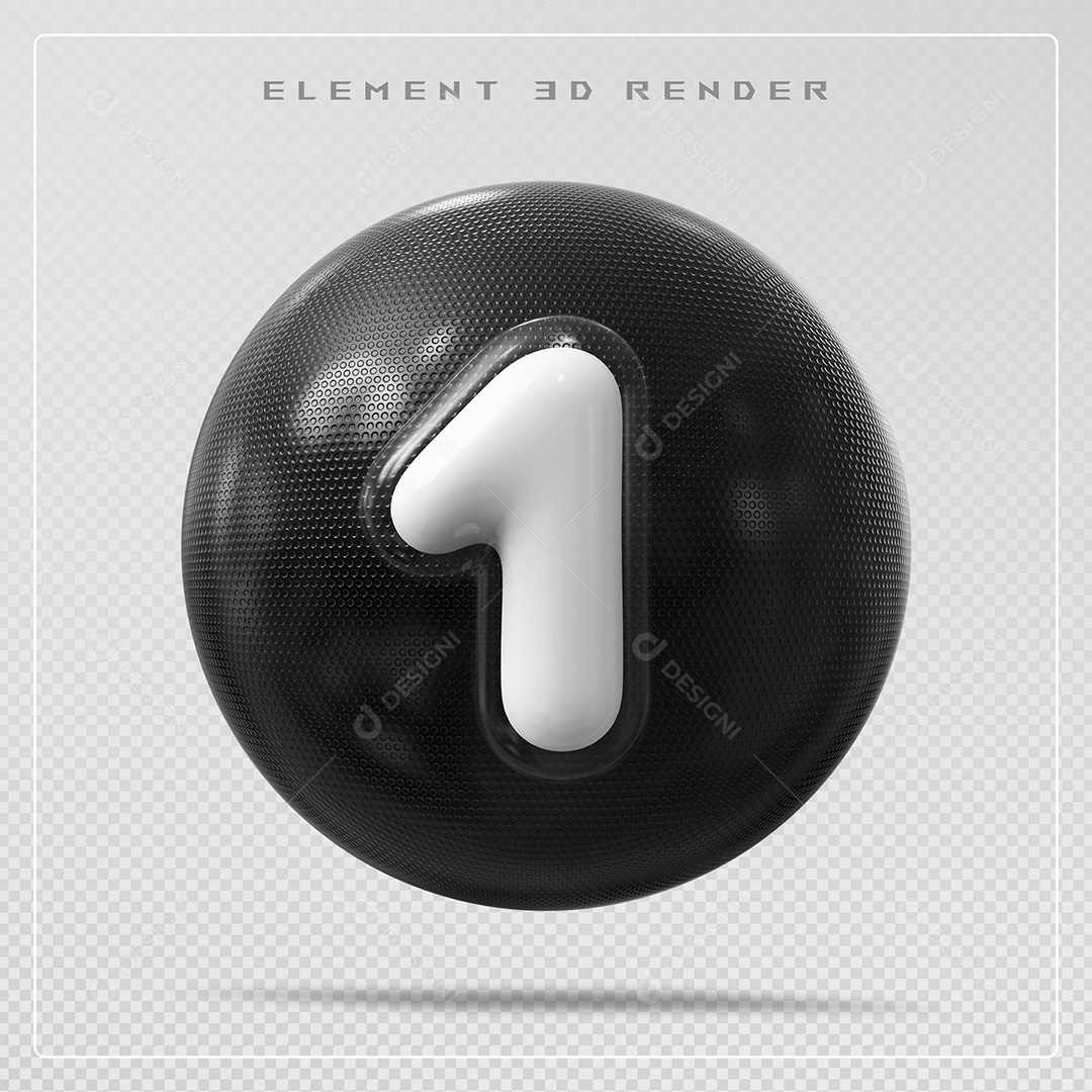 Elemento 3D Bola De Número 1 branco para Composição PSD