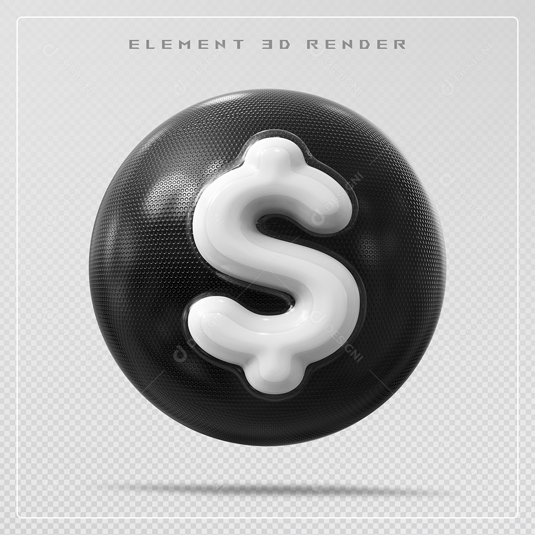 Elemento 3D Cifrão Branco Para Composição PSD