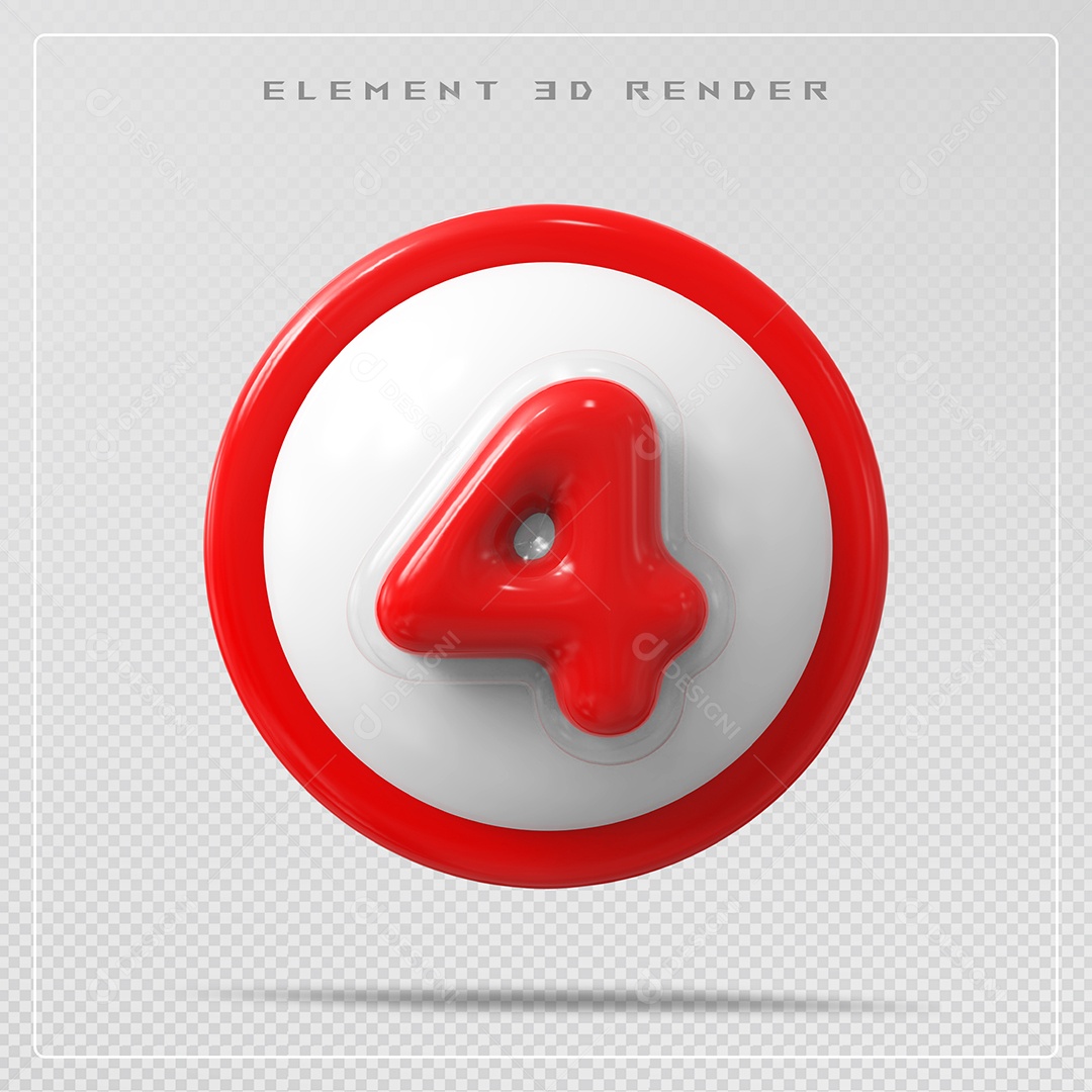 Elemento 3D Número 4 Vermelho para Composição PSD