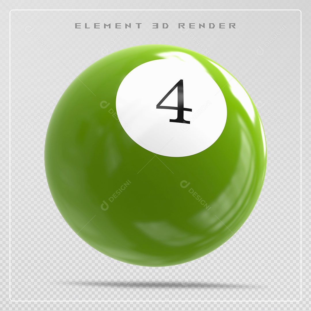 Bola de Bilhar Número 4 Verde Elemento 3D para Composição PSD