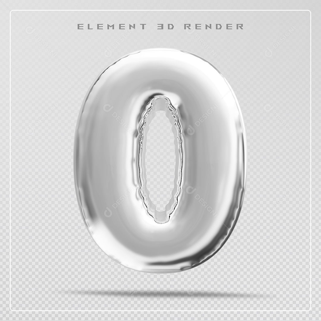 Elemento 3D Número 0 Prata para Composição PSD