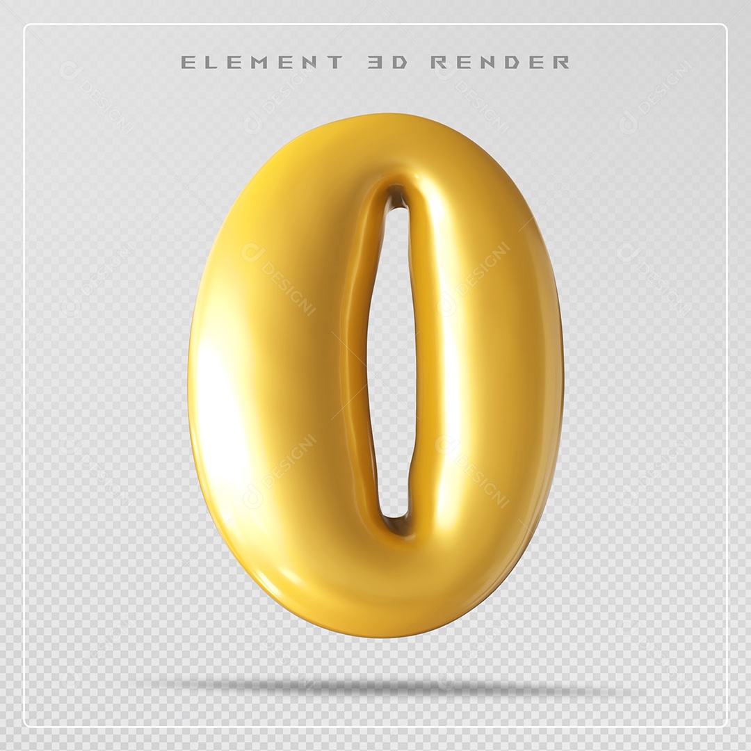 Elemento 3D Número 0 Dourado para Composição PSD