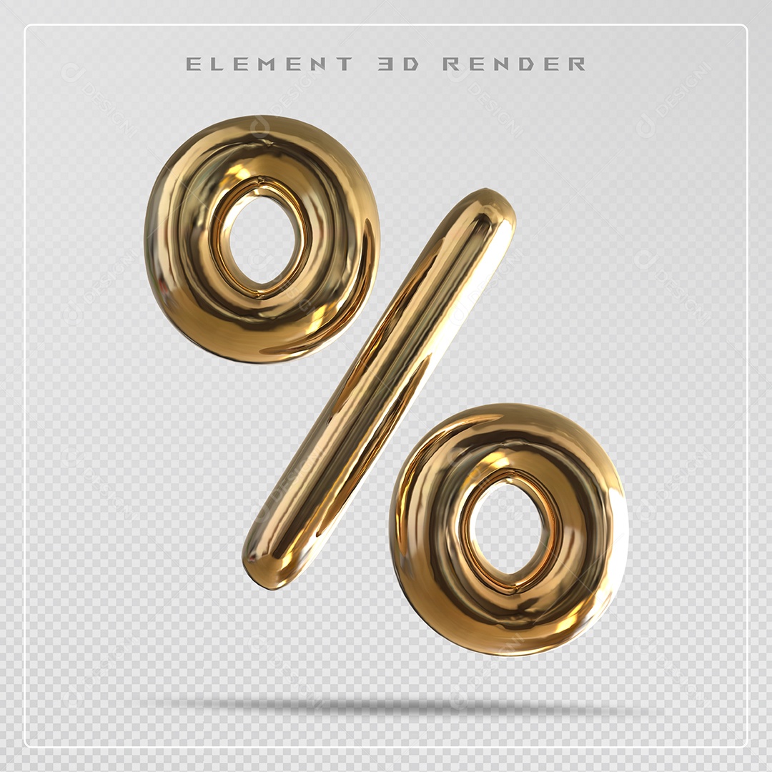 Símbolo De Porcentagem Elemento 3D Dourado para Composição PSD