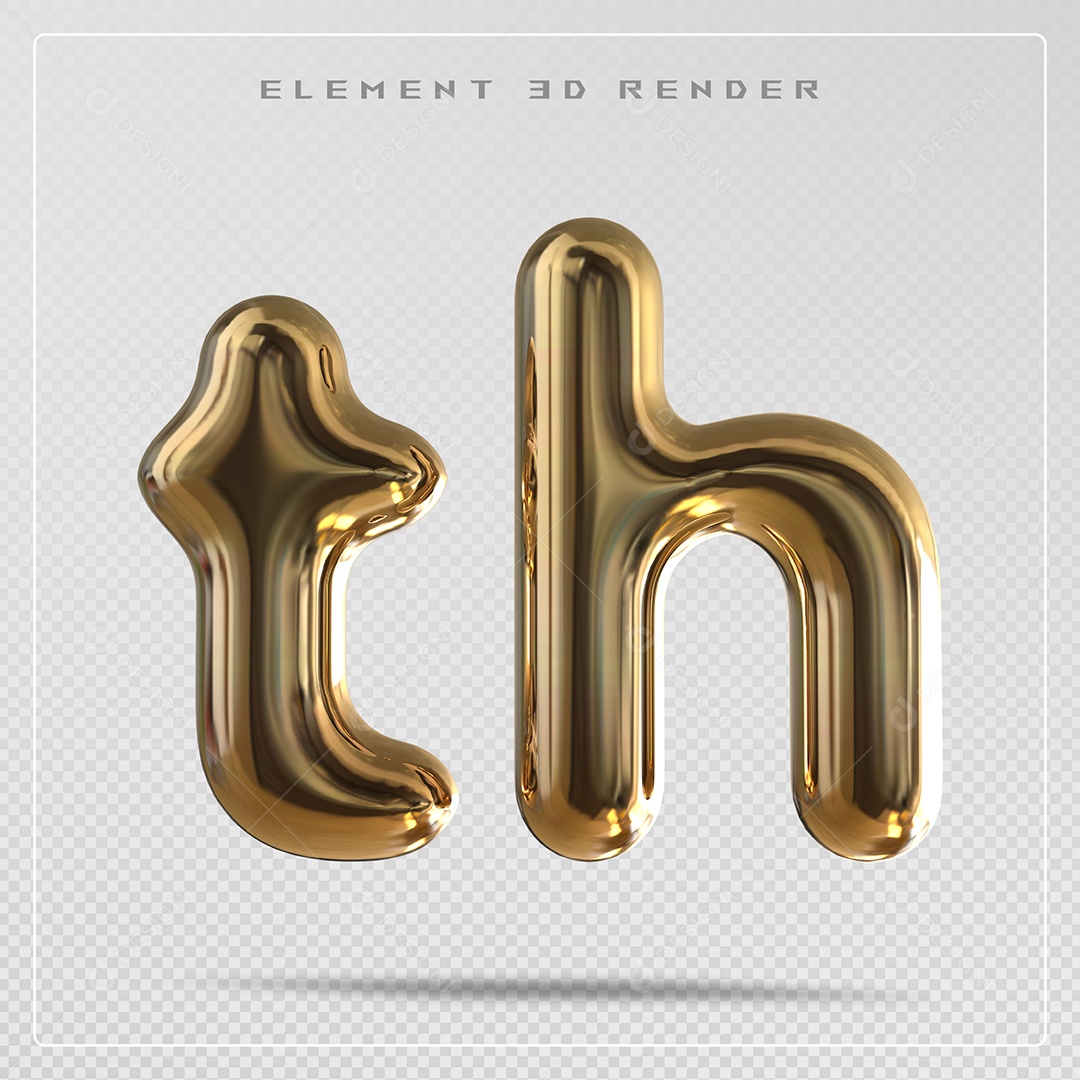 Elemento 3D Letra T H Dourado Para Composição PSD