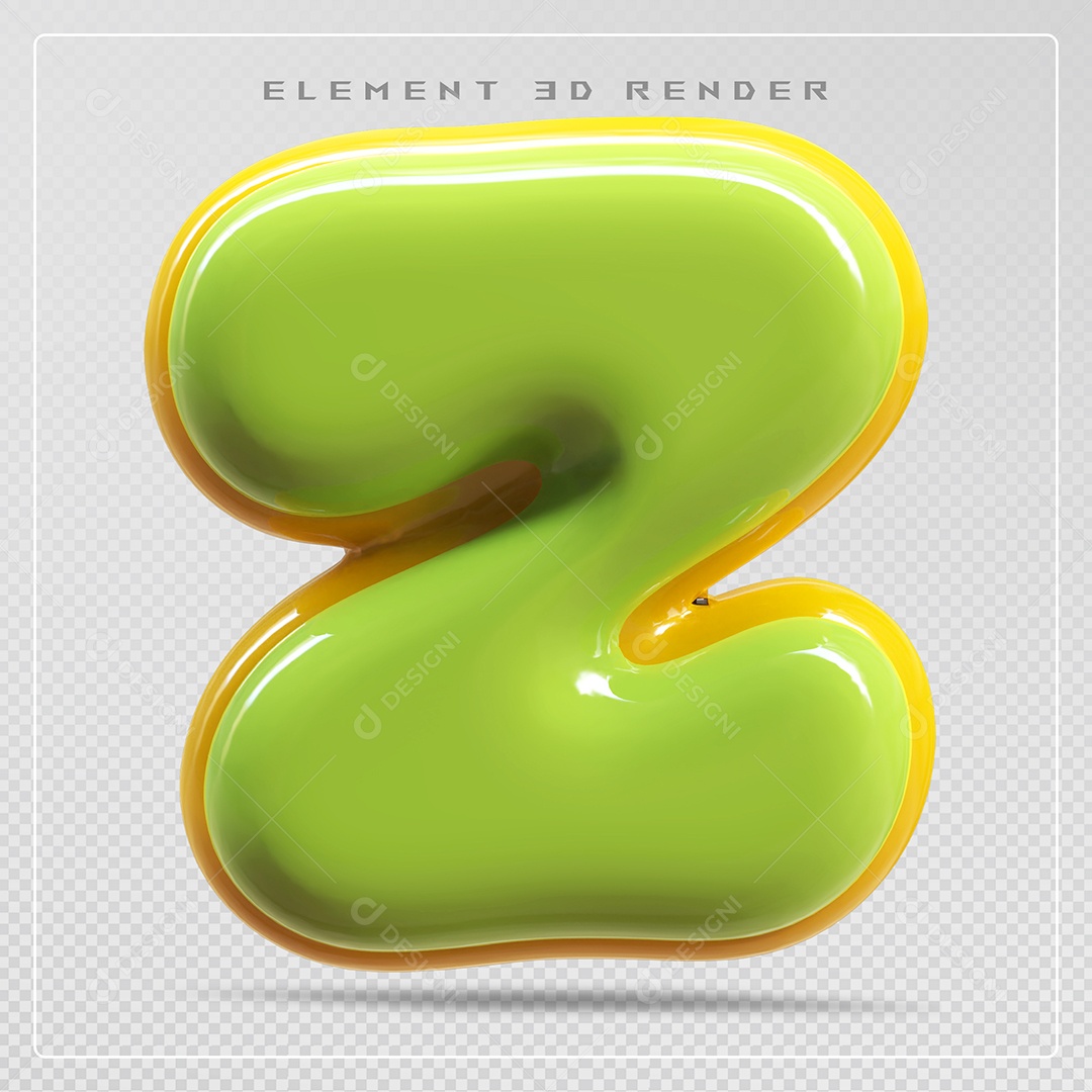Elemento 3D Letra Z Verde Para Composição PSD