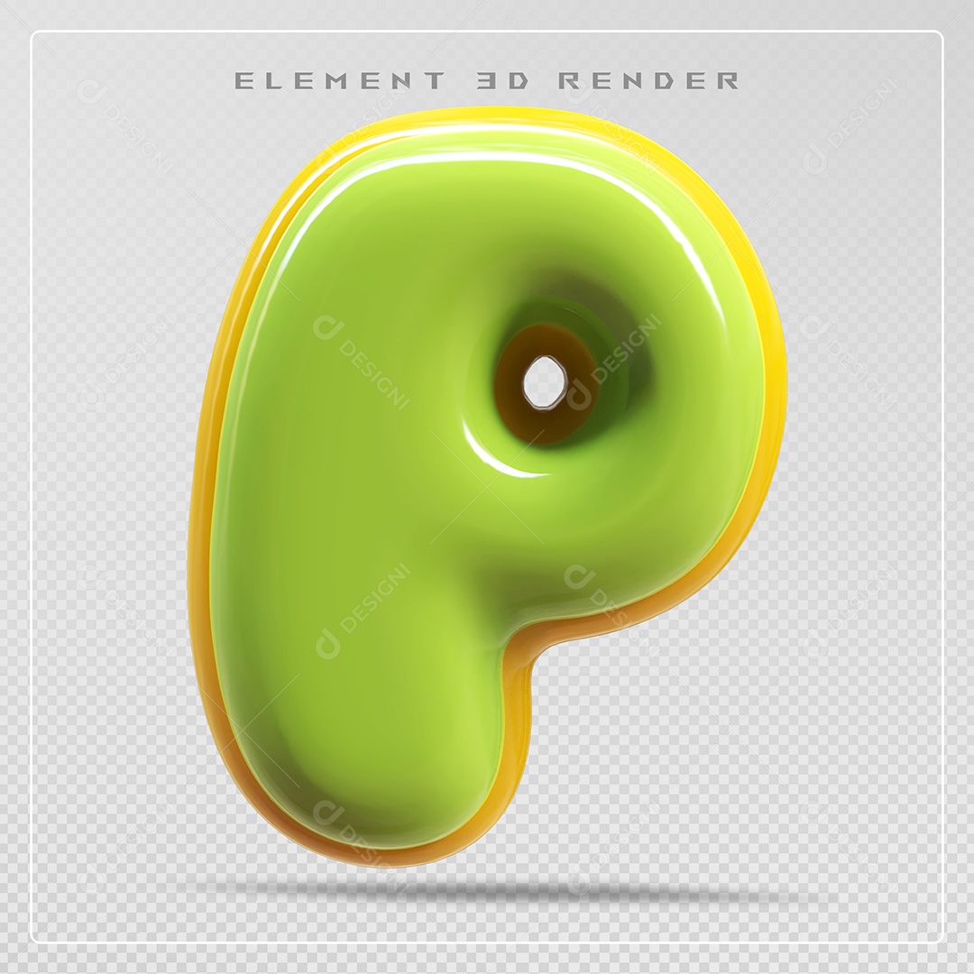 Elemento 3D Letra P Verde Para Composição PSD