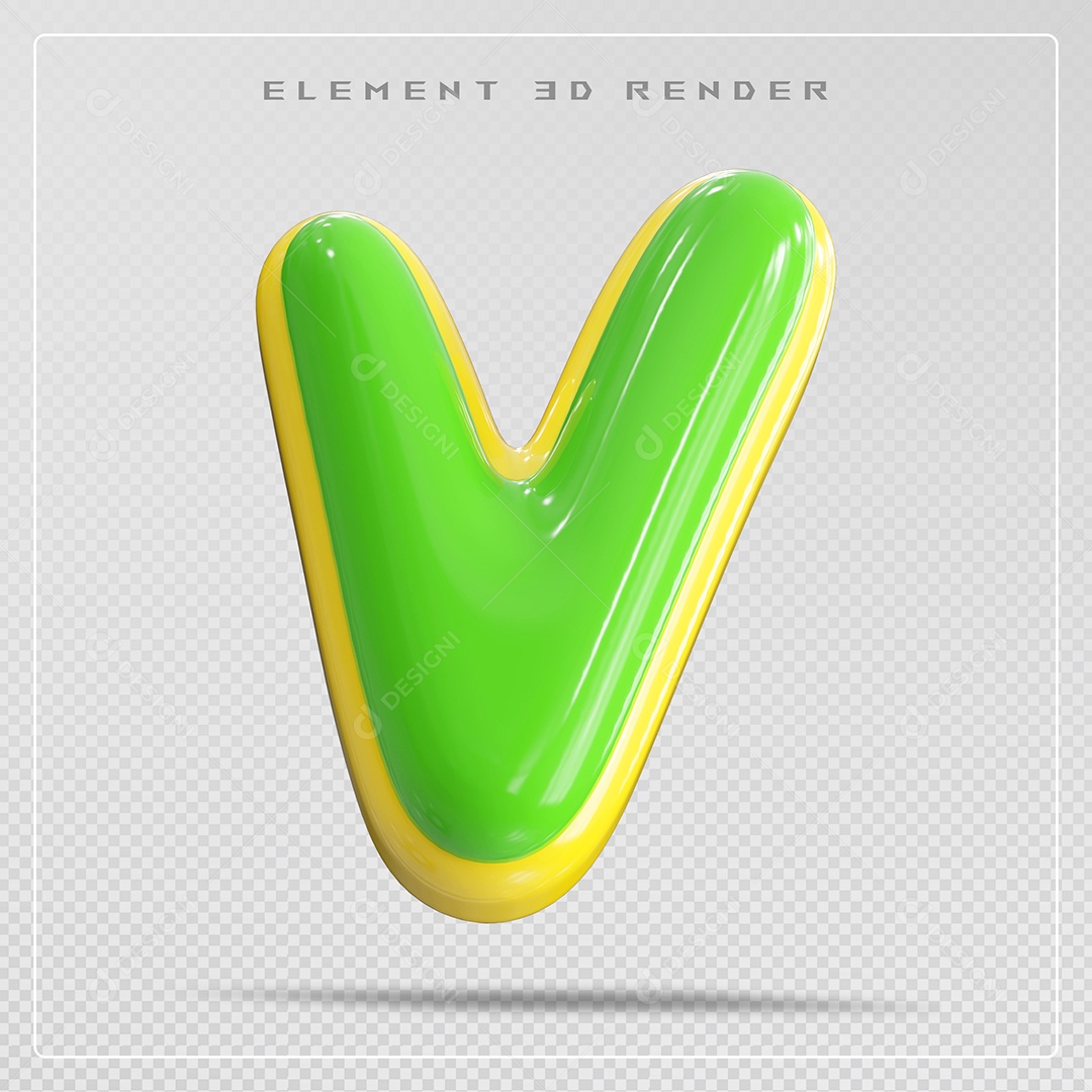 Elemento 3D Letra V Verde Para Composição PSD