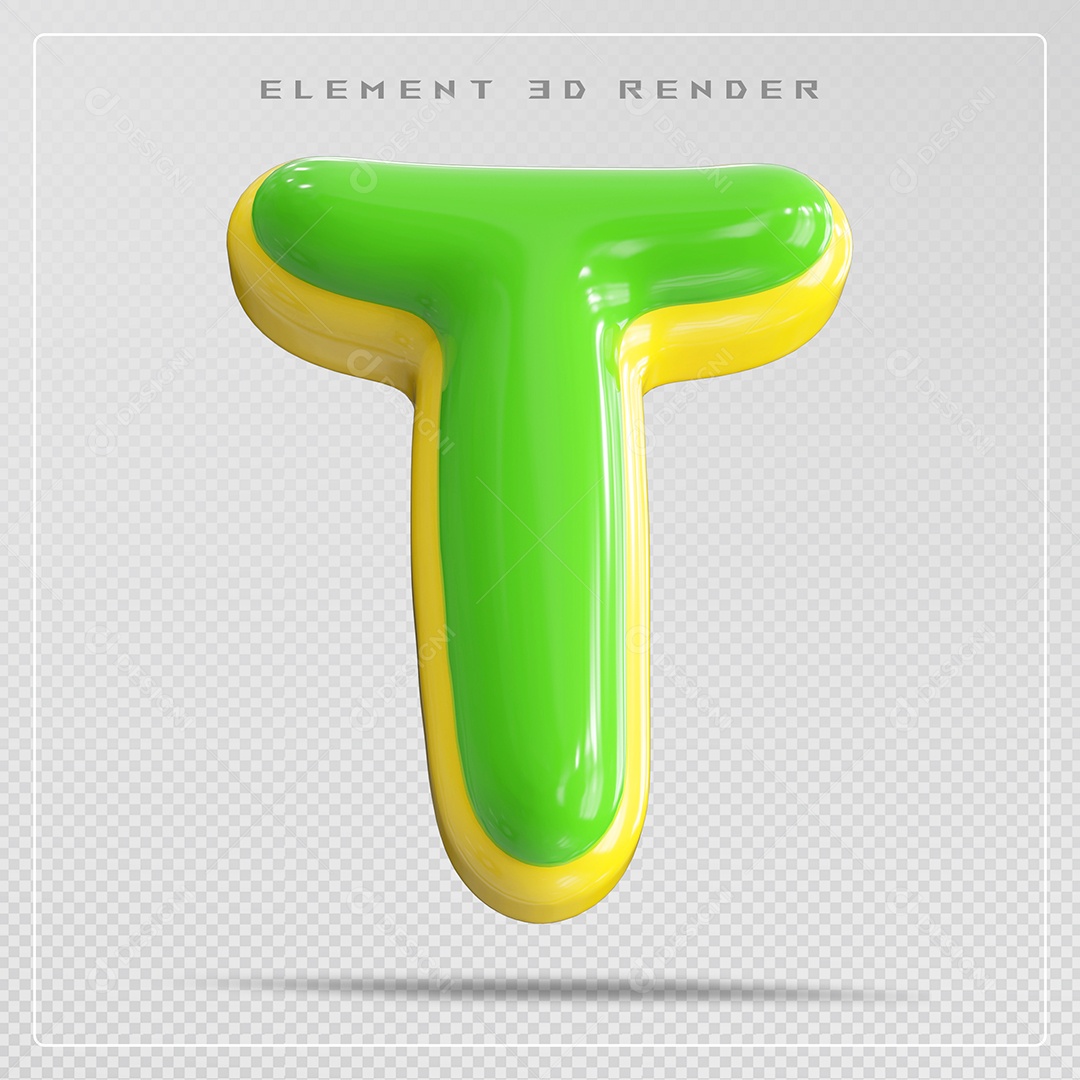 Elemento 3D Letra T Verde Para Composição PSD