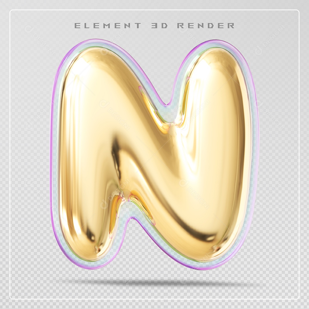Elemento 3D Letra N Dourado Para Composição PSD