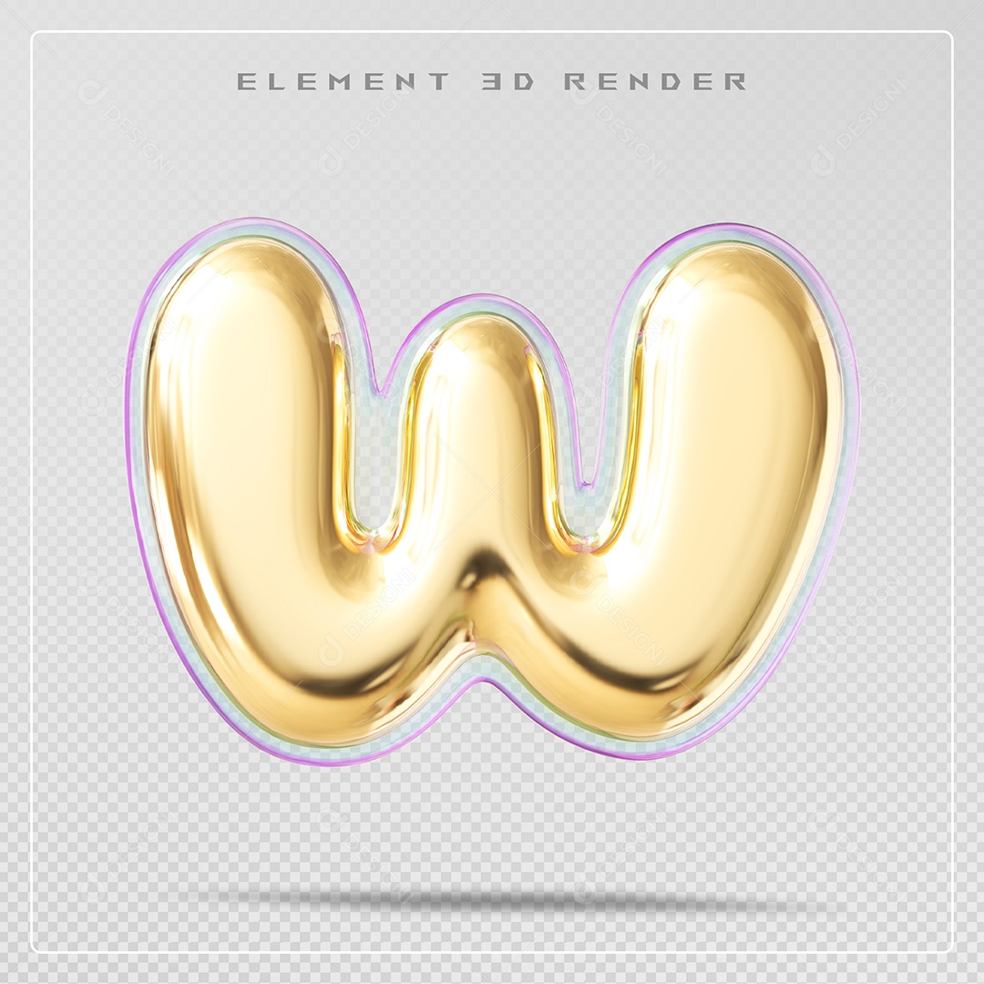 Elemento 3D Letra W Dourado Para Composição PSD