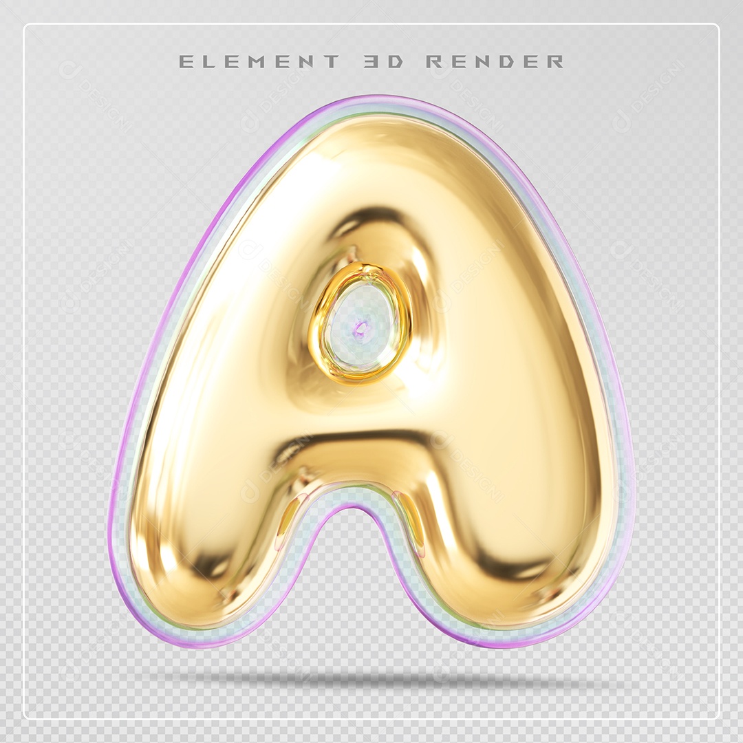 Elemento 3D Letra A Dourado Para Composição PSD