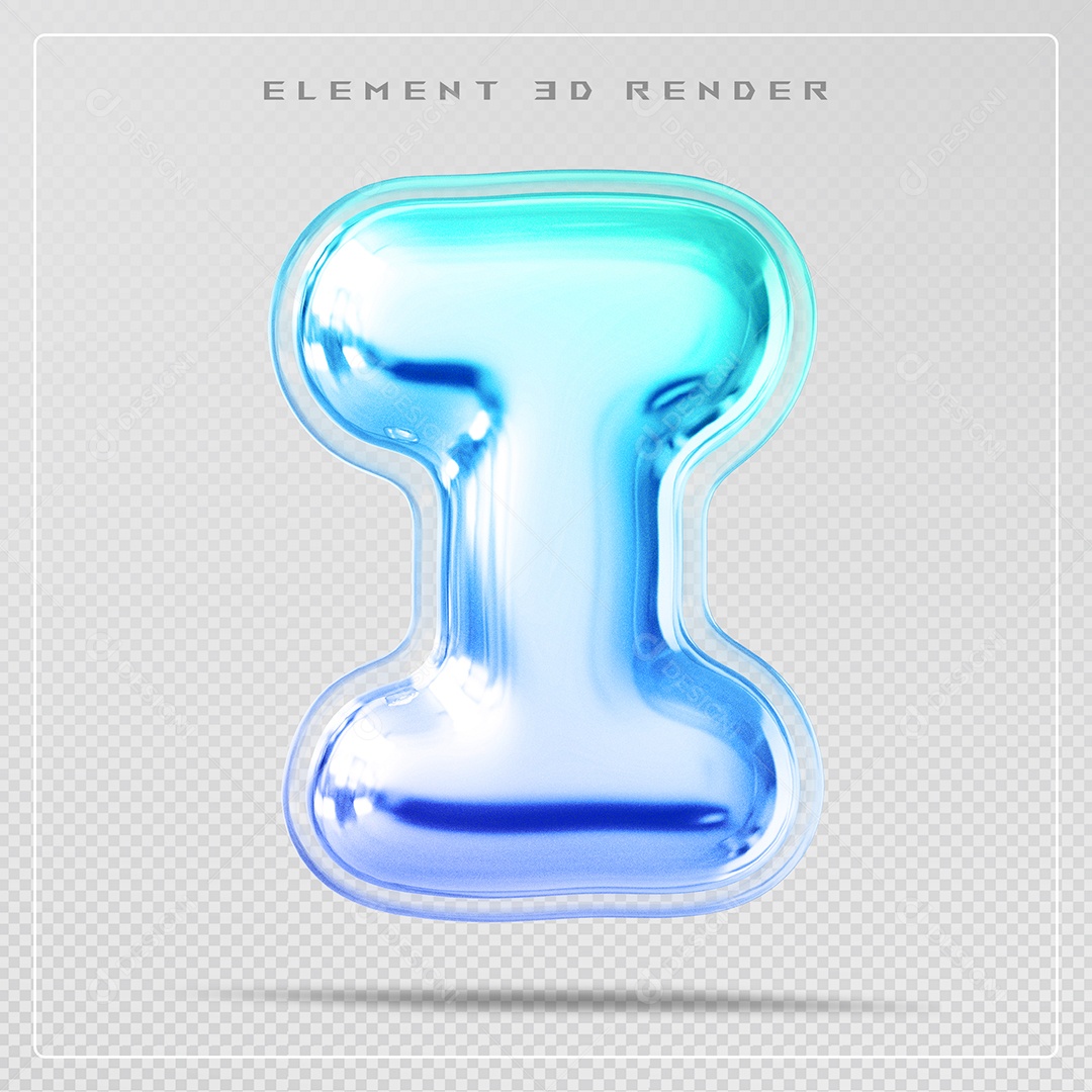 Elemento 3D Letra I Azul Para Composição PSD