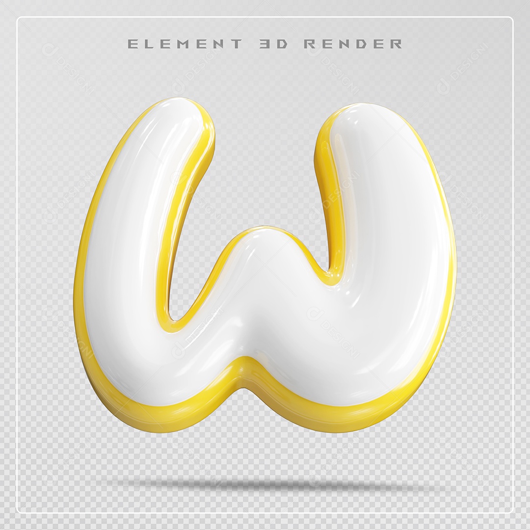Elemento 3D Letra W Branco Para Composição PSD