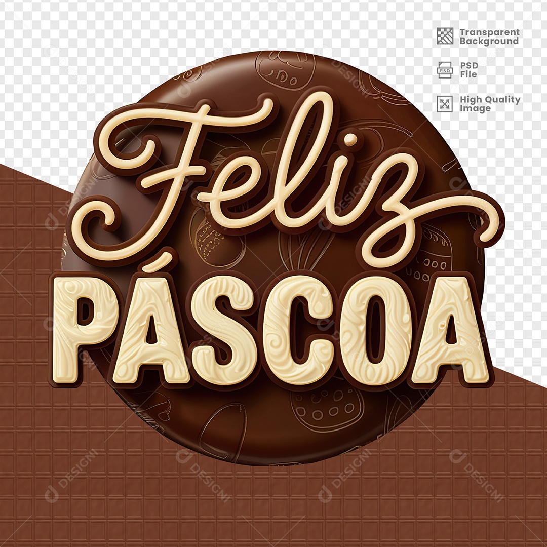 Feliz Páscoa Selo 3D para Composição PSD