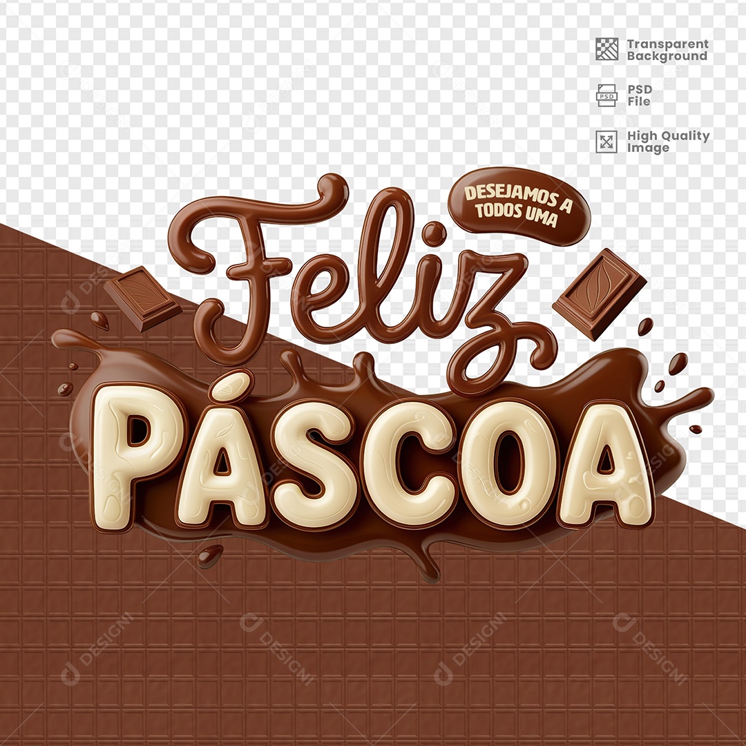 Feliz Páscoa Selo 3D para Composição PSD