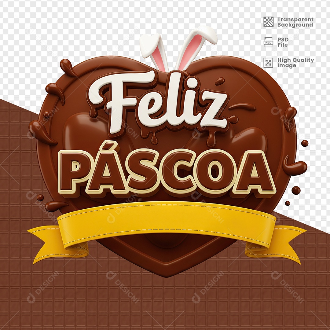 Feliz Páscoa Selo 3D para Composição PSD