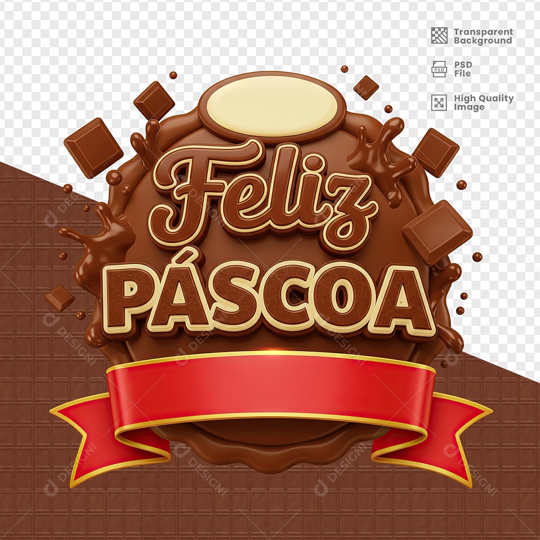 Feliz Páscoa Selo 3D para Composição PSD