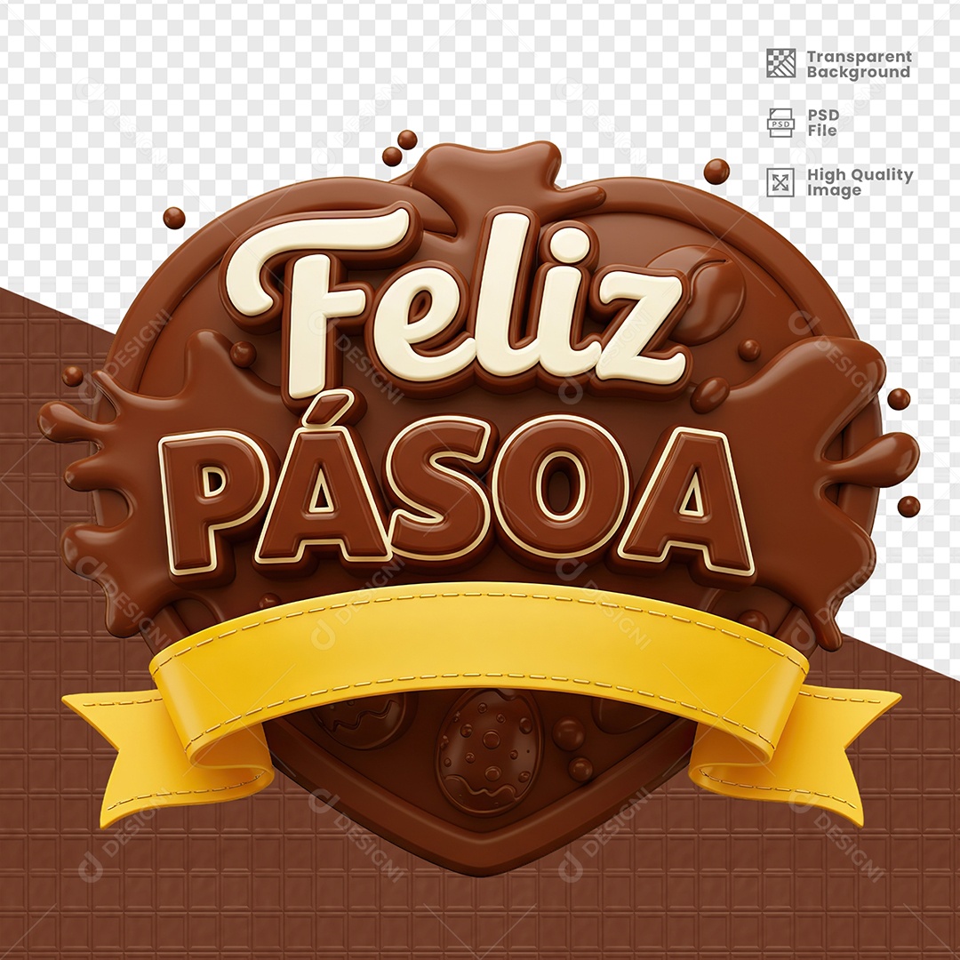 Feliz Páscoa Selo 3D para Composição PSD