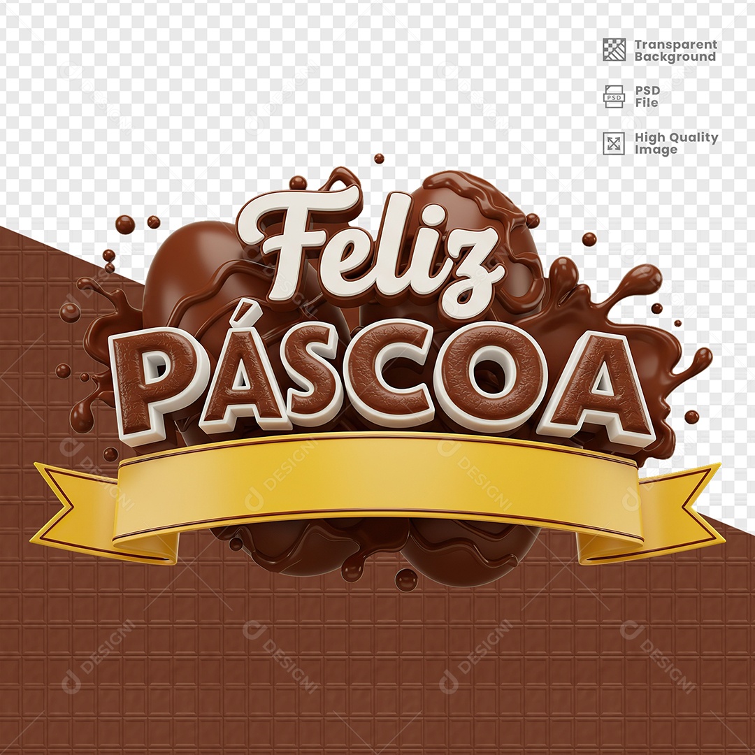 Feliz Páscoa Selo 3D para Composição PSD