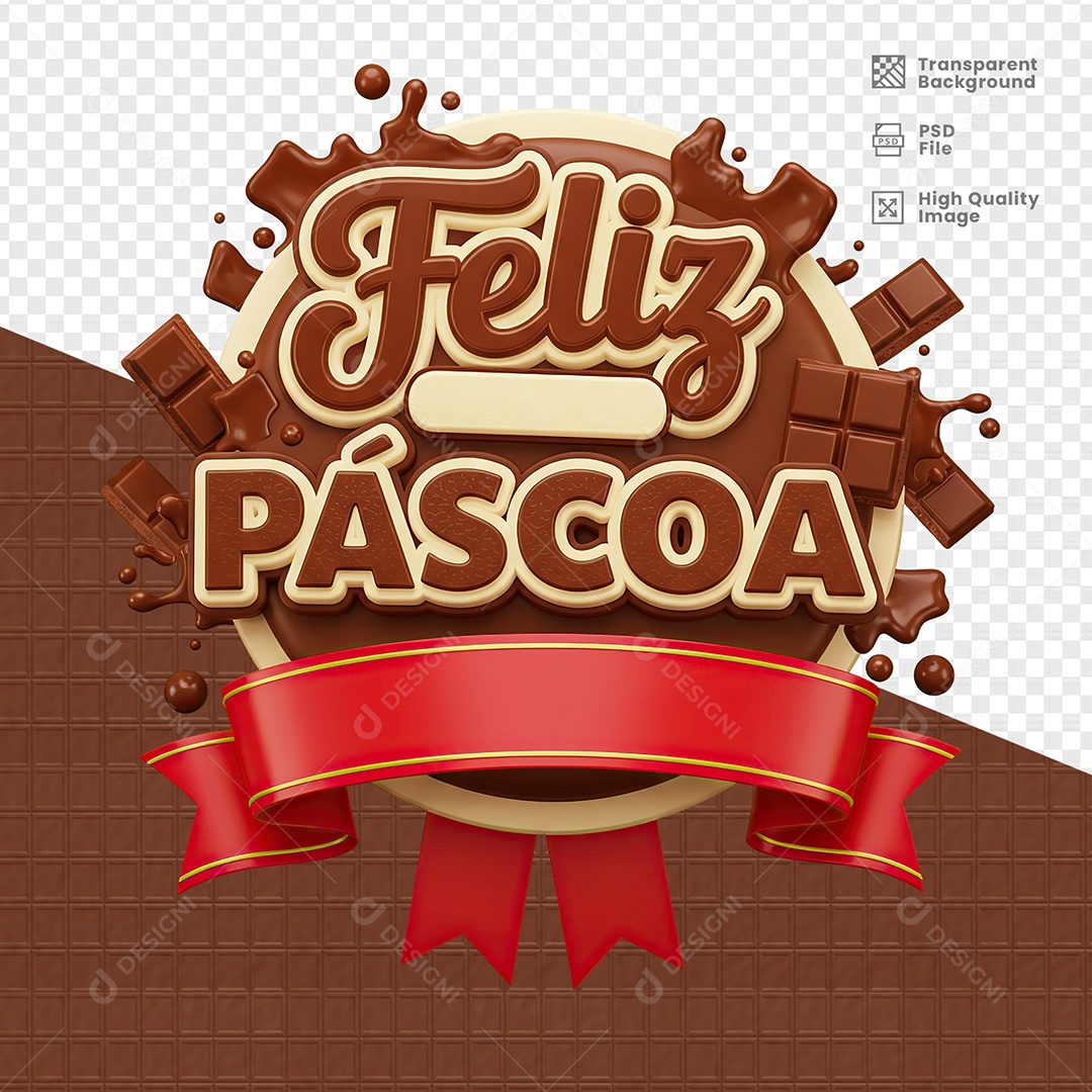 Feliz Páscoa Selo 3D para Composição PSD