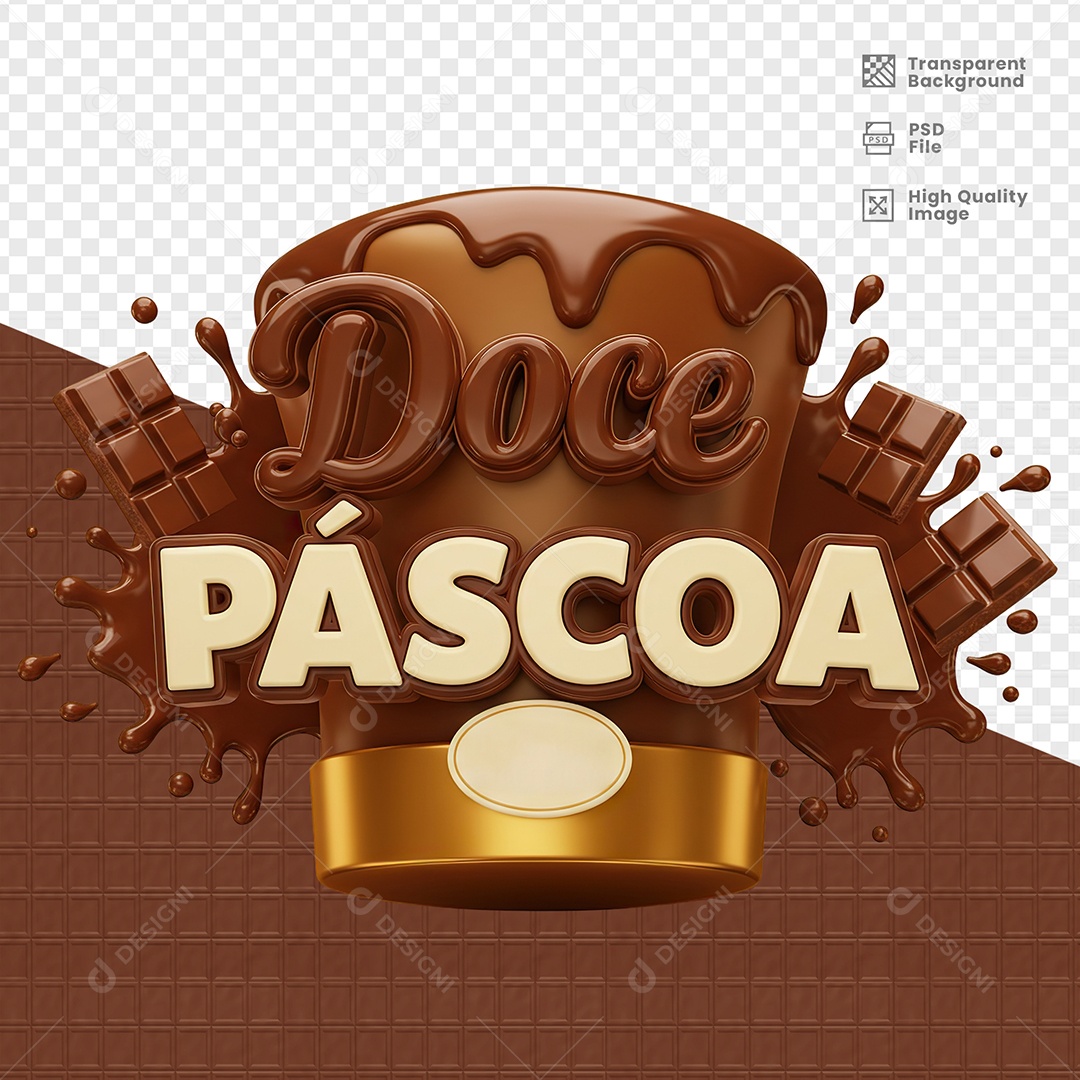Doce Páscoa Selo 3D para Composição PSD