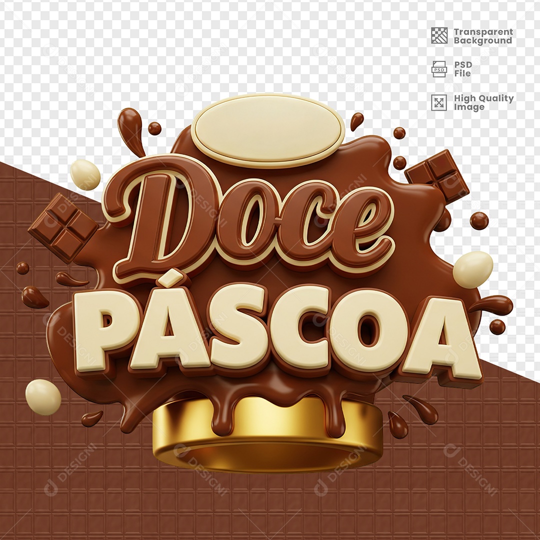 Feliz Páscoa Selo 3D para Composição PSD