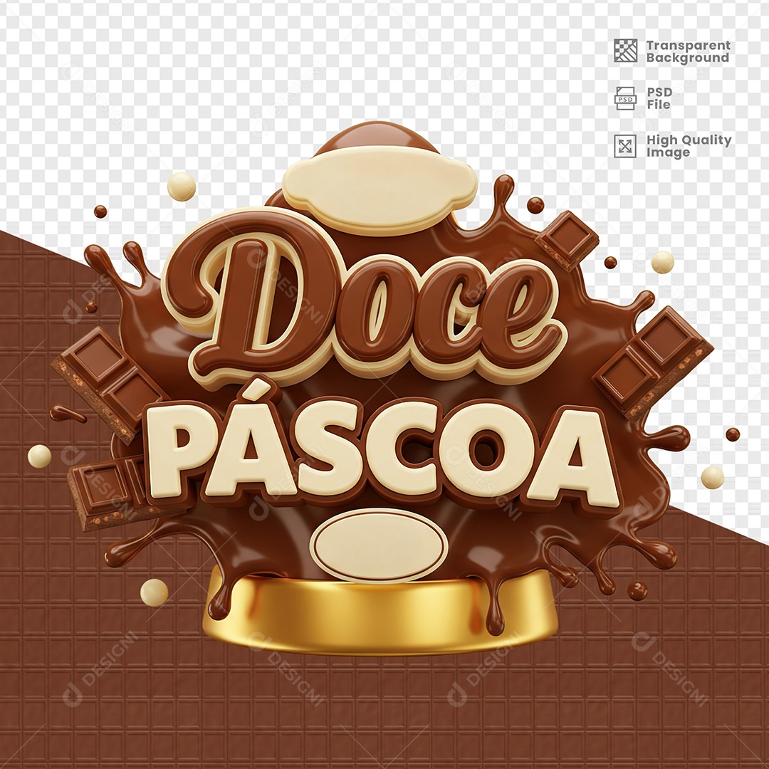 Doce Páscoa Selo 3D para Composição PSD
