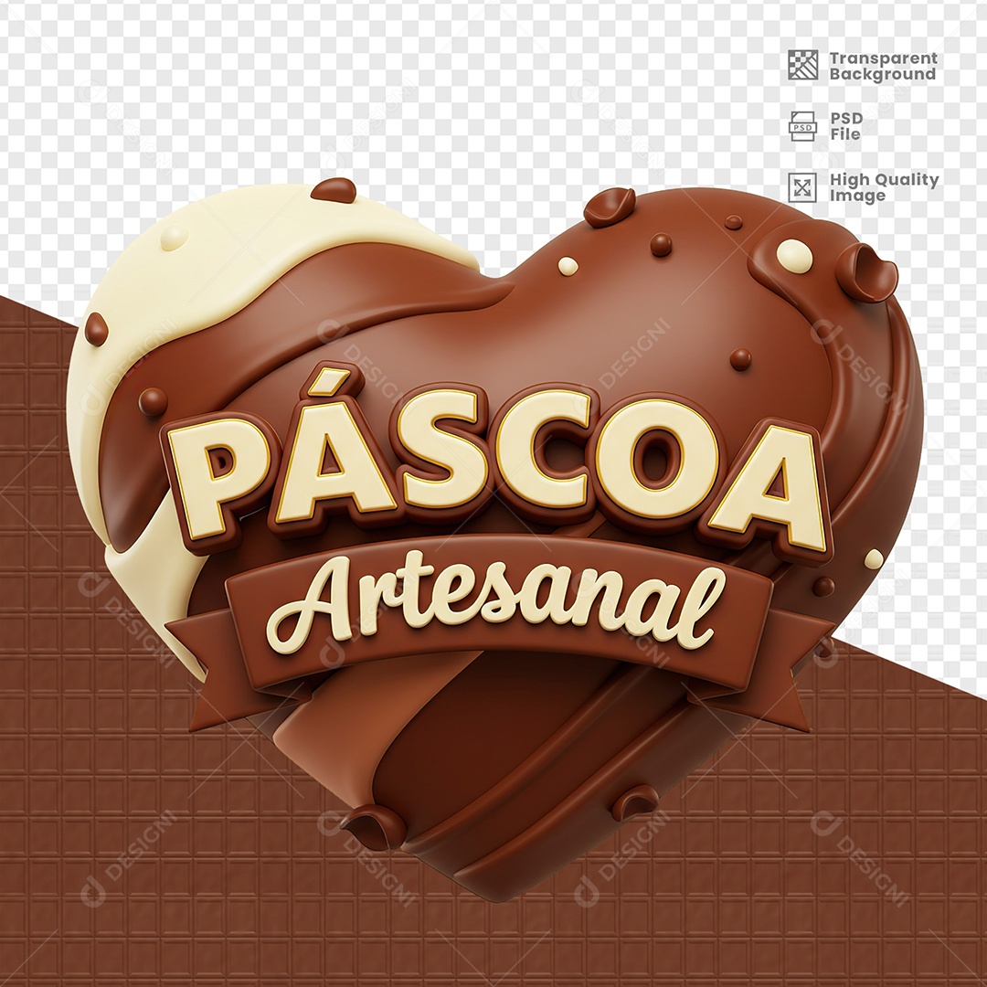 Páscoa Artesanal Selo 3D para Composição PSD