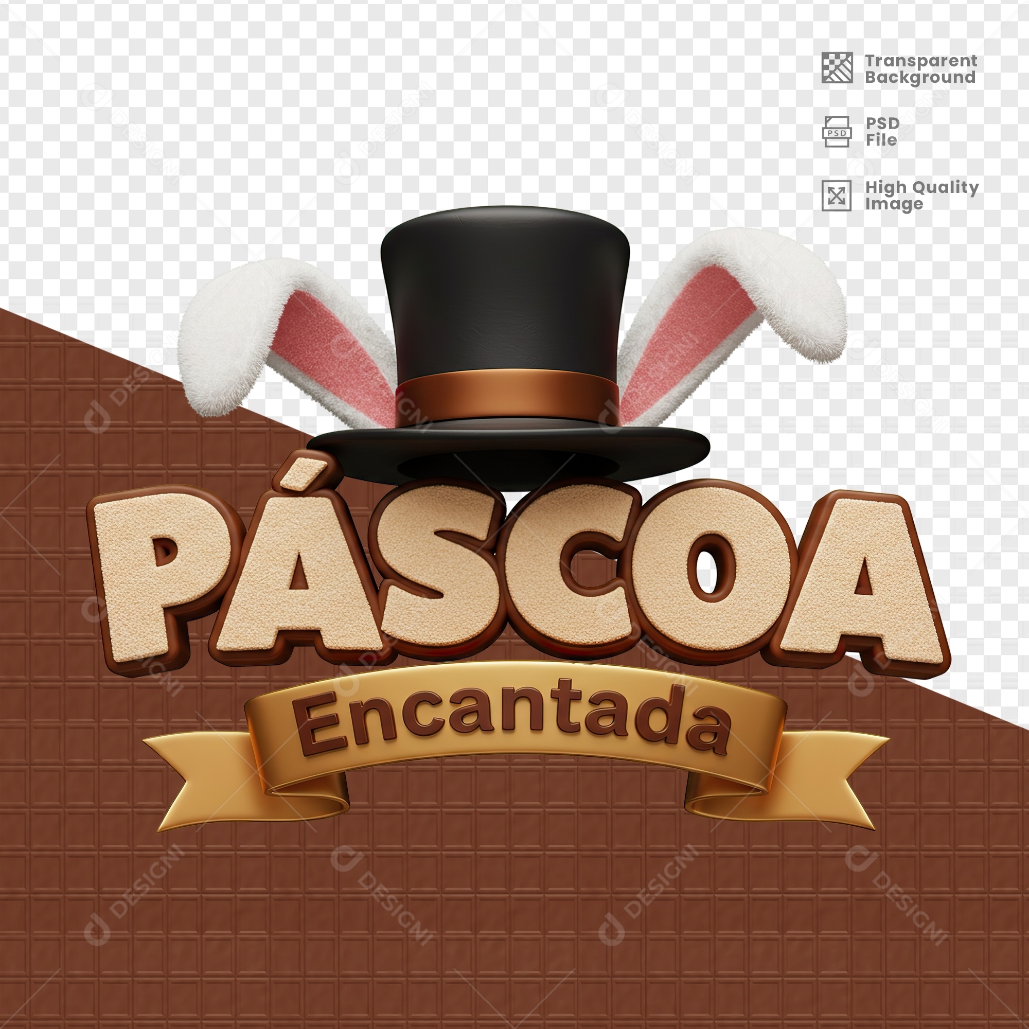 Páscoa Encantada Selo 3D para Composição PSD