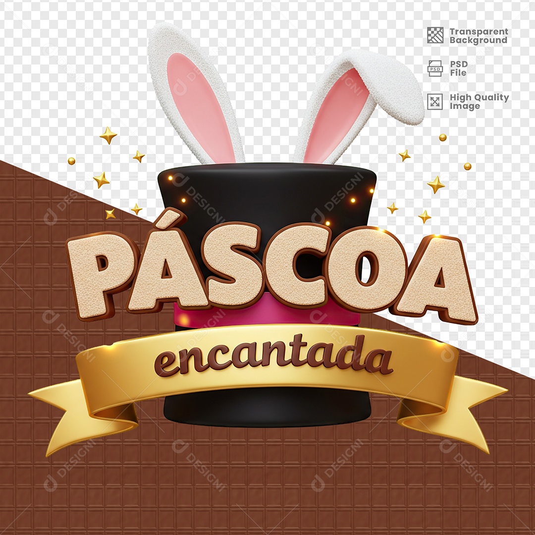 Páscoa Encantada Selo 3D para Composição PSD
