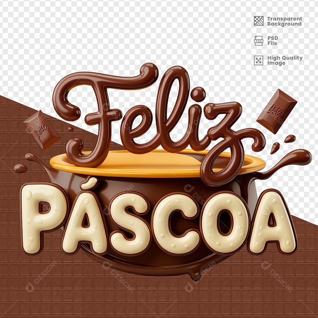Feliz Páscoa Selo 3D para Composição PSD