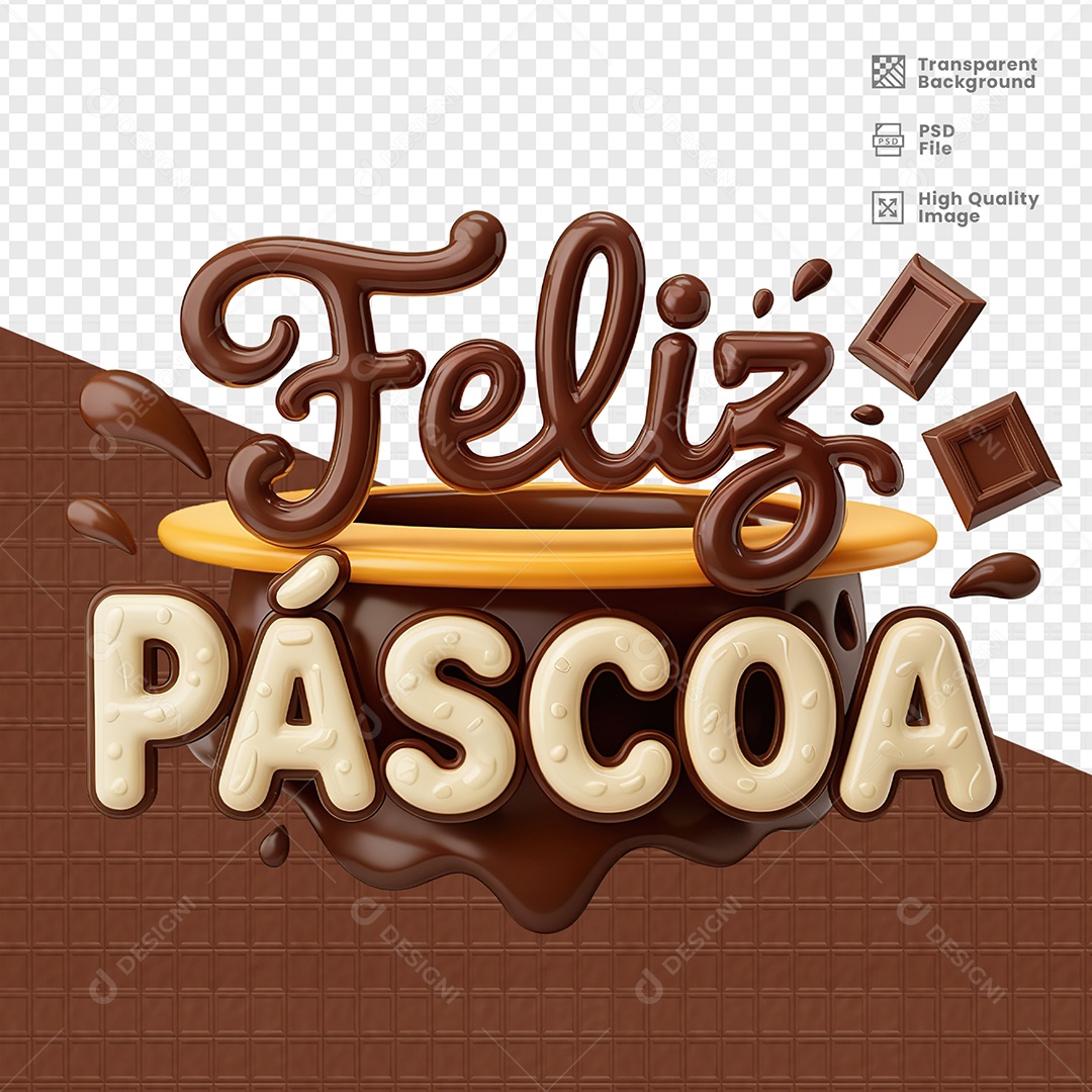 Feliz Páscoa Selo 3D para Composição PSD
