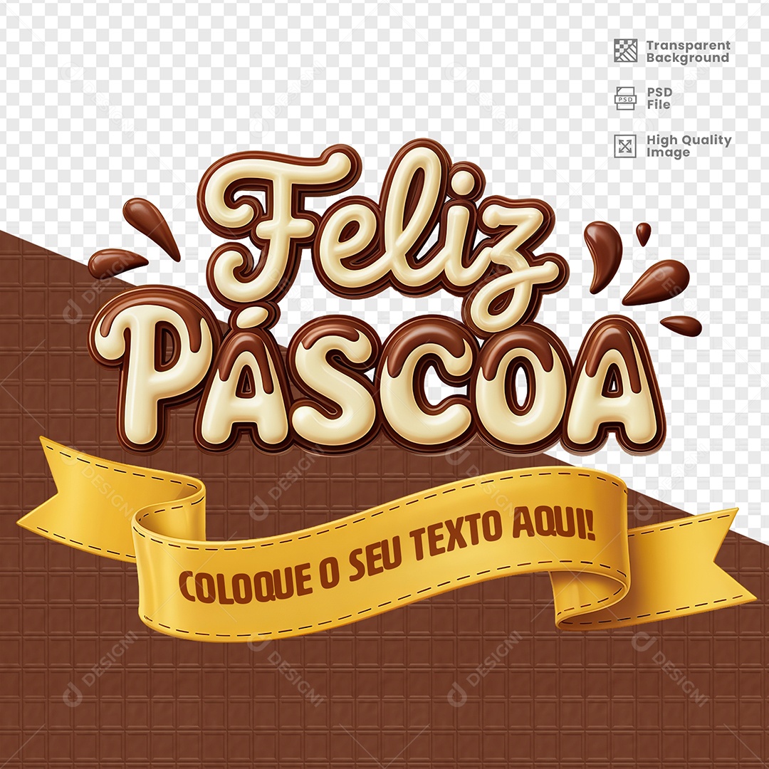 Feliz Páscoa Selo 3D para Composição PSD