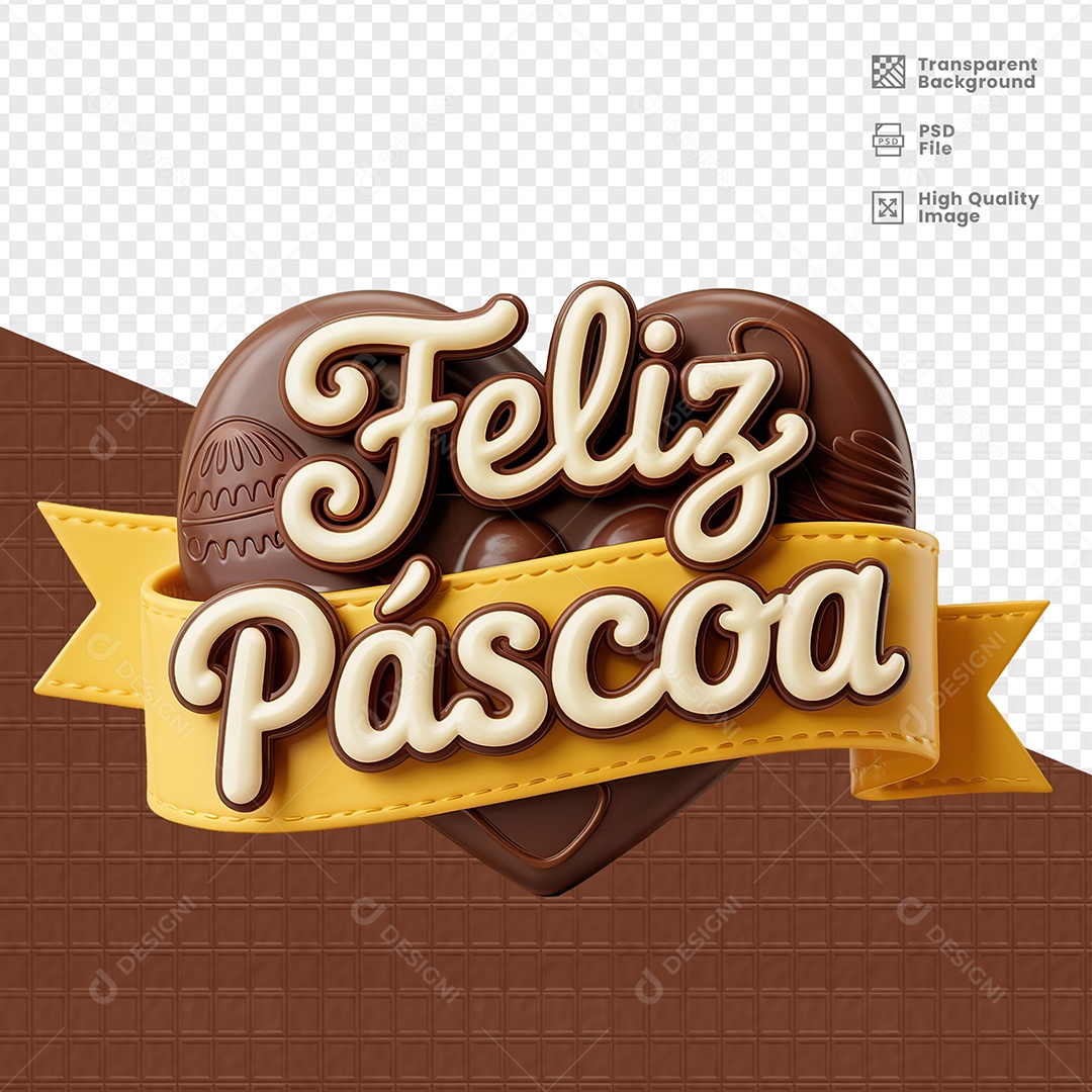 Feliz Páscoa Selo 3D para Composição PSD