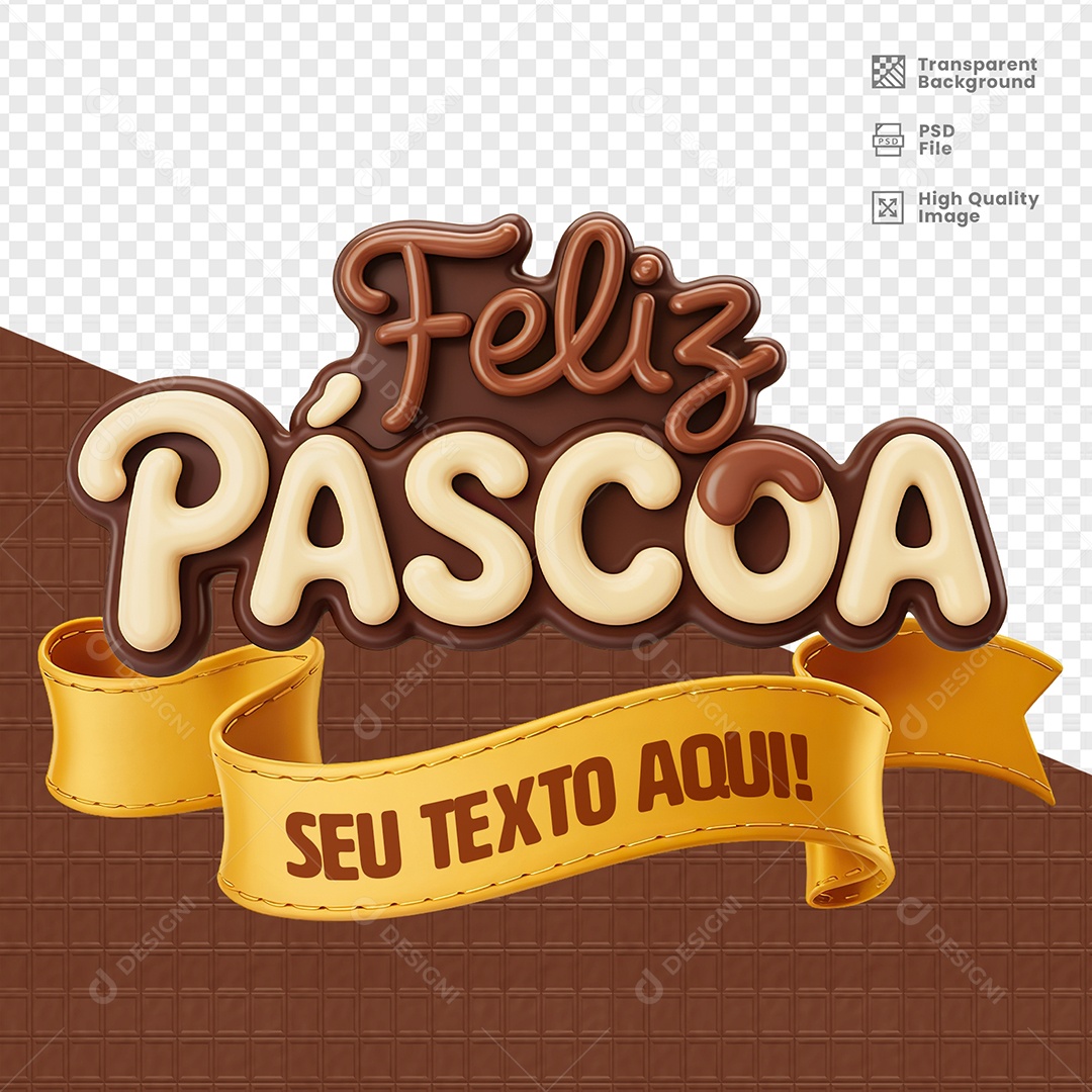 Feliz Páscoa Selo 3D para Composição PSD